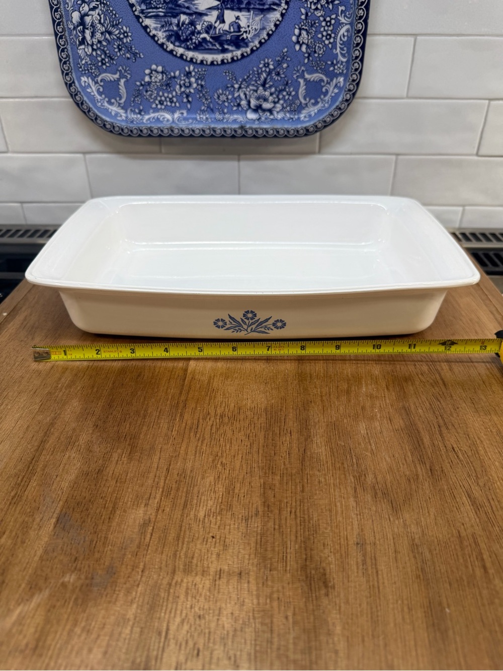 Corningware White Ceramic Casserole with Blue Cornflower Motif